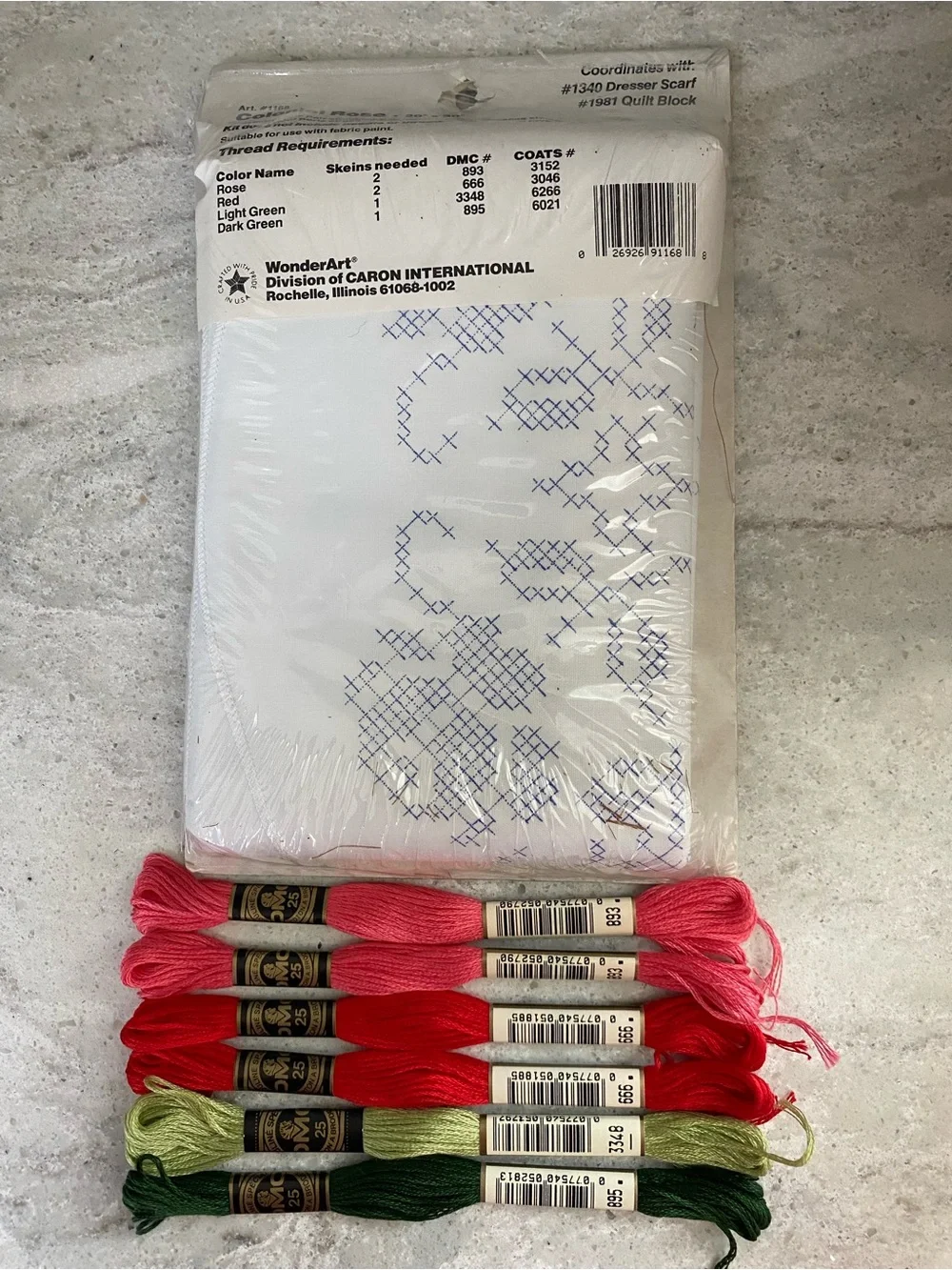 WonderArt Colonial Rose Stamped Cross Stitch Perle Edged Pillowcases Plus Floss